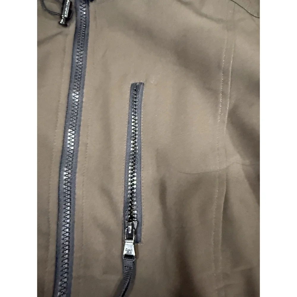 Calvin Klein Brown Hooded Faux Fur Lines Raincoat Anorak Jacket Coat‎ Large